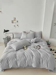 1 套柔软透气的灰色床上用品（1 个羽绒被套 + 2 个枕套），可机洗，适合所有季节 - 淺灰色 - 查看 8