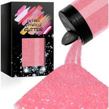 Metallic Ultra Fine Glitter, 7.41Oz/210G Resin Glitter Powder Sequins Flakes, 1/128" Holographic Iridesnt Glitter For Resin Tumblers Art Crafts, Hair Fa Body Nail Glitter(Black) - Doll Pink - 查看 1