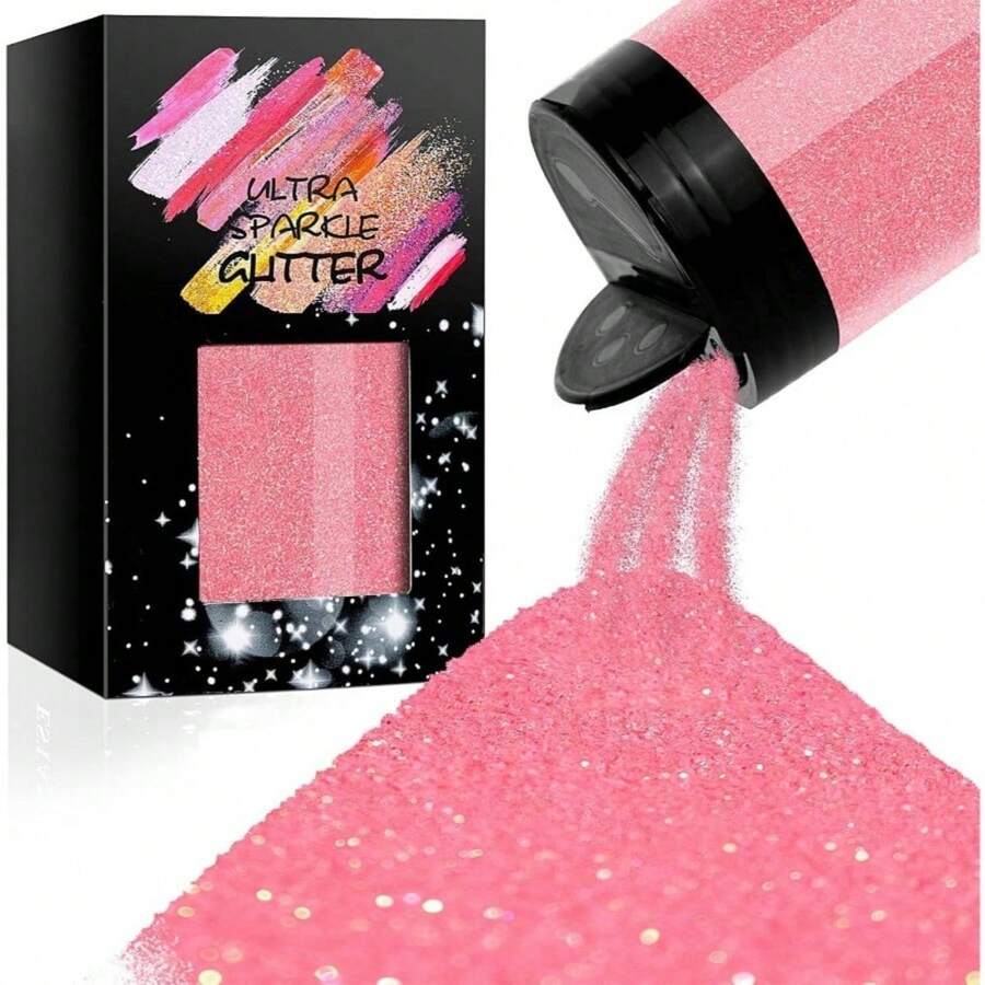 Metallic Ultra Fine Glitter, 7.41Oz/210G Resin Glitter Powder Sequins Flakes, 1/128" Holographic Iridesnt Glitter For Resin Tumblers Art Crafts, Hair Fa Body Nail Glitter(Black) - Doll Pink - 查看 1