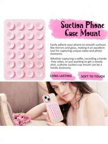 1pc Pink Silicone Suction Cup Phone Grip, Silicone Adhesive Suction Cup Phone Holder, Anti-Slip Sticky Phone Handle, Suitable For Selfie And Video Strong Grip Stand Compatible With IPhone, Android Phone, Gift For Birthday, Family, Friends Phone Stand Phone Accessories