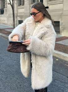 HH Women Vintage Solid Faux Fur Coat Loose Casual Long Sleeve Lapel Jacket Winter Thick Warm Outerwear Oversize Style