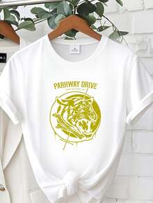 180g Pure Cotton PARKWAY DRIVE TIGER FIGHT FOR YOUR LIFE T-SHIRT NEW OFFICIAL ATLAS IRE HORIZONS Summer Stylish Unisex Stretched Streetwear Graphic Fashion Designer Clothes Top For Everyday Wear Comfortable Casual Versatile Slightly Print Round Neck Short Sleeve For Women Soft Breathable Men