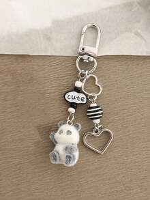 1 件男女通用植绒熊猫钥匙扣带心形吊坠可爱卡通配件适用于包背包装饰钥匙扣适用于包包汽车配件女士 - 彩色 - 查看 2
