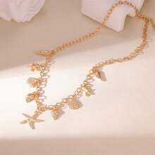 Gold Necklace Women Summer Beach Charm Jewellery Accessories Chain Shell Starfish Conch Turtle Boho Jewelry