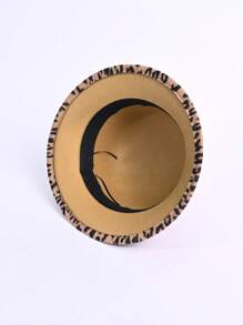 1 件女士豹纹渔夫帽，新款羊毛法式复古圆顶渔夫帽，适合户外和日常使用，四季高顶礼帽 - A - 查看 2