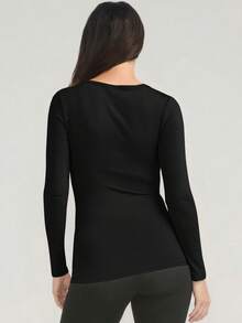 Speed mate 女士黑色圆领长袖休闲T恤，适合秋季穿着 - 黑色 - 查看 5