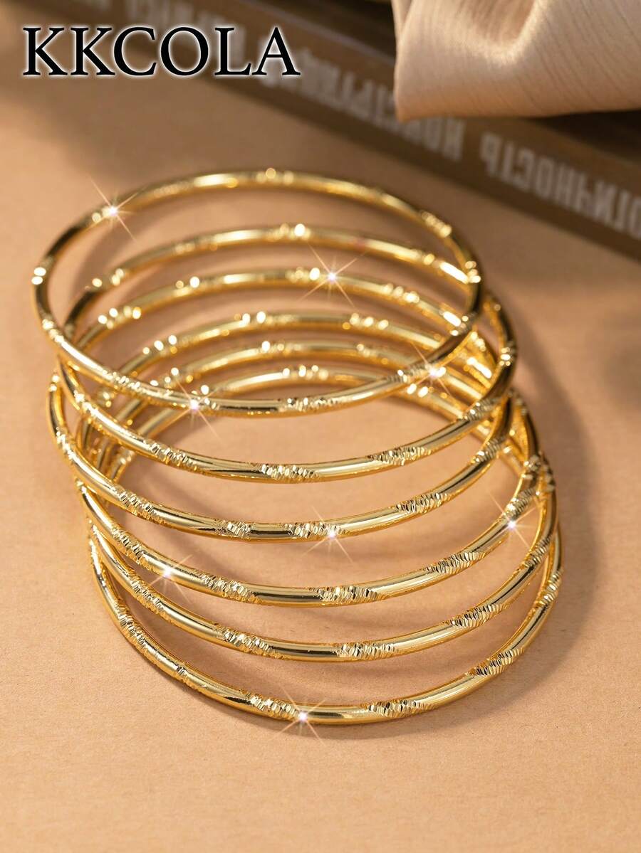 KKCOLA 6 chiếc vòng tay xoắn thắt nút thời trang, phong cách Bohemian, quà tặng tiệc tùng/lễ hội, phụ kiện trang sức, trang phục hàng ngày - Vàng - Xem 1