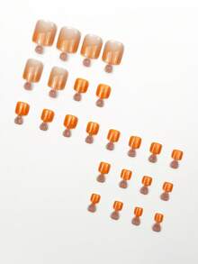 Instantly Upgrade Your Look With 24pcs Press On Nails Short Fashionable And Beautiful Fake Nails, Orange Gradient Ins Style, Press On Toe Nails, Modern And Minimalist Toe Nails, Suitable For Girls And Ladies' Daily Life, Casual Business, Beach Parties, Dating Nail Supplies+1 Piece Of Jelly Glue+1 Rubbing Strip