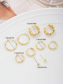 6pcs Copper Geometric Hoop Earrings Set For Women, Daily Wear And Gift - Yellow Gold - View 11