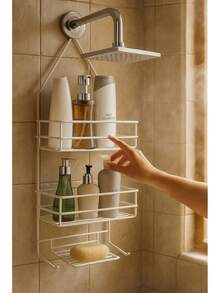 Porta Shampoo para Regadera Doble Nivel Sin Perforación Organizador De Regadera Metálico Colgante Soporte Resistente Impermeable estilo Moderno uso diario Anticorrosivo (Estilo 1) - Estilo 1 - Ver 2