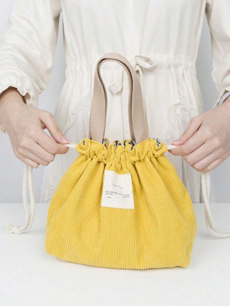 午餐袋灯芯绒帆布午餐盒抽绳野餐布小手提包晚餐容器食品储存袋午餐袋女士冷藏袋午餐盒学校用