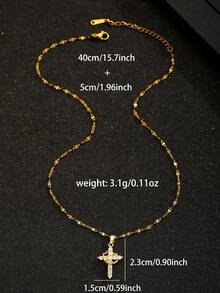 1 件闪亮不锈钢链金色皇冠十字架铜和锆石吊坠项链适合女士时尚街头派对珠宝宗教基督教礼物黄金首饰 - 彩色 - 查看 6