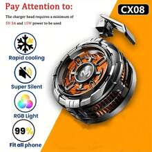 MEMO磁吸式手机散热风扇保护壳 - 便携式ABS散热片，带RGB灯效，超静音运行，快速散热，兼容 15 Pro Max、14、OnePlus、POCO等机型 - USB供电手机散热器，手机散热配件 | 时尚小巧的保护壳 | 磁吸式设计 - 不含游戏手柄