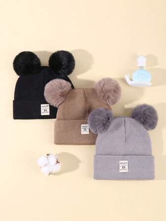 3PCS Baby Winter Hats Set – Soft Knit Beanies For Toddler Girls & Boys, Warm Infant Caps