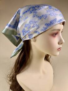1PC Ladies Boho Ditsy Florals Print Square Scarf Elegant Neckerchief Bandana Women Satin Head Scarf Hair Accessories