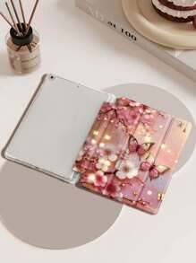 蝴蝶花纹iPad保护套，兼容iPad Air 4/5（10.9英寸）、iPad 7/8/9（10.2英寸），内置Apple Pencil笔槽，也适用于Tab S6（10.4英寸）、Tab A7 Lite（8.7英寸），皮革保护套，适合返校、情人节、新年礼物，卡通风格平板电脑保护套 - 彩色 - 查看 8