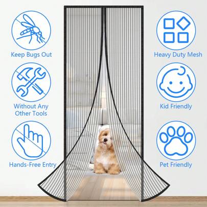 1/2 Pack 82.7x39.4 Inch Large Magnetic Screen Door Mesh Net Hands-Free Mosquito Fly Insect Bug Curtain Closer
