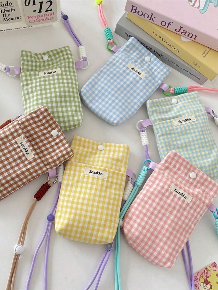 1 Pc Ins Style Grid Pattern Printing Lightweight Mobile Phone Storage Bag Phone Pouch ,Multifunctional Messenger Bag To Go For A Walk And Go Shopping To Carry On Small Item,Portable Storage Bag Card Holder Coin Purse For Travel And Daily Commuting,Gift For Friends And Teachers,Birthday Gift