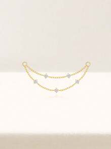 1pc 925 Sterling Silver Agate/CZ Earrings Chain Accessories 18k Gold Plated Earrings Connector Chain For Women Convertible Dangle Chain For Double Piercings