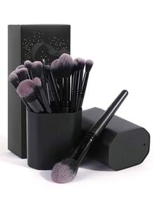 MAANGE 18pcs/20pcs/51pcs Professional Makeup Brush Set, Includes 18 Pcs Face Makeup Brushes, 1 Makeup Sponge And 1 Velvet Makeup Bag, Containing Powder Brush, Blush Brush, Foundation Brush, Contour Brush, Eyeshadow Brush, Eyebrow Brush, Eyeliner Brush And Smudge Brush. The Makeup Tools Are Made Of Soft, Skin-Friendly Fiber Material, Easy To Carry. It Is An Ideal Gift For Women And Girls. The Set Contains Various Makeup Brushes, A Perfect Combination Of Makeup Tools. - Black - View 11