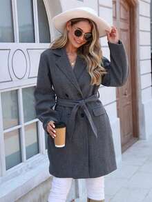 Damen Herbst/Winter Neue einfarbige imitierte geknöpfte verknotete Taschen Dicker Lässig Reise Urlaub Herbst/Winter Oberbekleidung