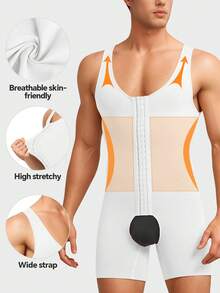 1 szt. Jednokolorowy męski bezszwowy nylonowy kombinezon modelujący, lekki i wygodny, modelujący brzuch, body modelujące - Biały - Zobacz 2