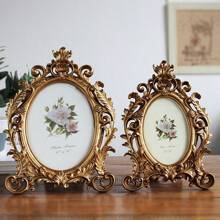1pc Vintage Gold Flower Photo Frame, Oval Retro Frame, Desktop Picture Display Stand, Home Decor, DIY Frame, Modern Home Decoration, Suitable For Living Room And Bedroom, Center Decor, Halloween And Christmas Gift, Graduation Gift, Wedding Decoration - Multicolor - View 8