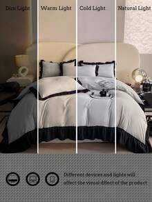 1 Duvet Cover + 2 Pillowcases 3 Pieces Set, Soft & Skin-Friendly Ruffled Edges, Suitable For Bedroom & Guest Room, Machine Washable, All Season - Light Grey - View 9