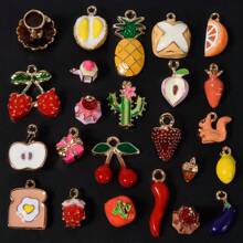 2 piezas/15 piezas/24 piezas Lindos dijes de aleación de zinc esmaltados con diseños 3D realistas de comida, animales, frutas, pasteles, sandía, corazón, cereza, chile, ideales para manualidades y elaboración de joyería