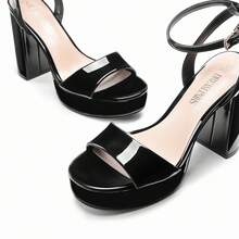 Women Chunky High Heel Sandals Fashion Open Toe Platform Heeled Sandals For Prom Dancing Wedding - ĐEN/PAT - Xem 6