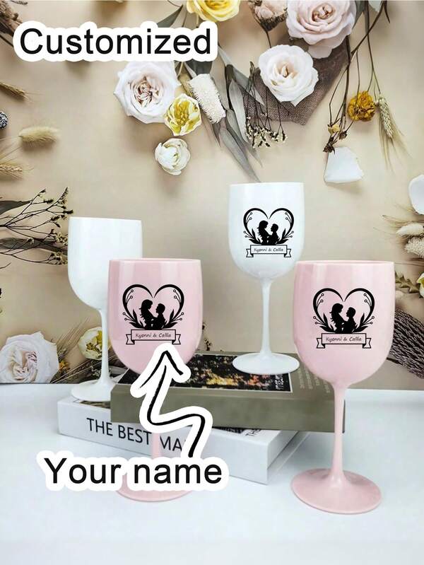 Copas personalizadas, copas de champán personalizadas para el Día de San Valentín, copas de brindis personalizadas, regalos para parejas, copas de vino personalizadas para novias, nombres personalizables de novia y novio, copas de champán con patrones decorativos, capacidad grande de 480ml, copas de plástico, material PP a prueba de roturas, resistentes a la presión, adecuadas para bodas y fiestas
