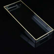 Black Vanity Tray With Handles, Decorative Tray Desktop Storage Organizer For Bathroom, Living Room, 5.9"*13.7",9824640