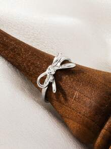 1pc Cute Minimalist Alloy Geometric Bow Adjustable Ring, Girl Jewelry - Silver - View 2