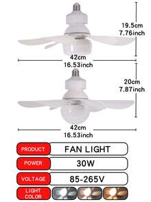 2pcs E27 Silent Ceiling Fan With Dimmable LED Light And Remote Control - Suitable For Bedroom, Kitchen, Living Room And Balcony
