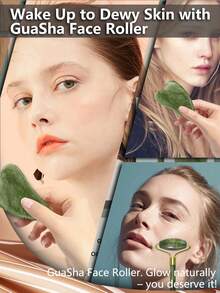 Natural Jade Roller Set, Jade Face Roller For Women, Rose Quartz Facial Massage Roller, Gua Sha Jade Roller, Beauty, Skincare, Spa, Self-Care, Skincare Tools, Facial Care, Beauty Therapist Supplies, Massage, Facial Massage Tools, Facial Roller - Green - View 10