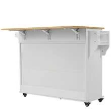 Dining Room Sideboard, 112x40(70)X94, White, Solid Wood Folding Top With Storage Doors, Wheels And Replaceable Solid Wood Legs, Suitable For Kitchens And Dining Rooms - 1 - View 7