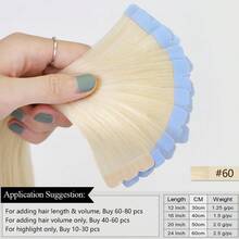 Mini Tape In Hair Extensions Human Hair Blonde Black Brown Hair Invisible Skin Weft Adhesive Non-Remy Hair Tape Ins 12 16 20 Inch 10pcs/Pack - Blonde - View 2