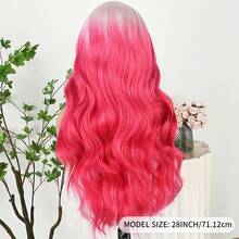 13x4 Free Part HD Lace Front Wig Ombre Purple Color Long Body Wave Synthetic Hair 180% Density Pre-Plucked Glueless Purple Ombre Colored Long Wavy Hair 26 Inch Free Part Soft Natural Look For Women Versatile Styling Options - 漸層紅色 - 查看 9