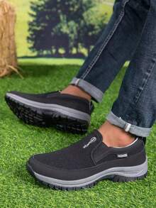 男士休闲鞋，新款舒适时尚简约纯色多功能户外徒步露营防滑平衡耐磨帆布一脚蹬乐福鞋，男士休闲运动鞋（鞋码偏小，下单时请选择大一码） - 黑色 - 查看 2