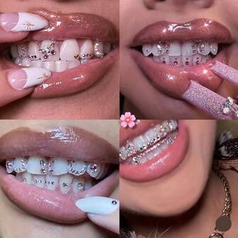 56pcs Butterfly & Rhinestone Colorful Tooth Jewelry Set, Cute Y2K Super Shiny Tooth Accessories For Daily, Party, Holiday, Unisex (No Glue Included)