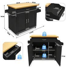 VA-Cerulean Kitchen Trolley With Wooden Top, Kitchen Trolley With Drawers And Shelves, Country Style Kitchen Trolley, Mobile Kitchen Trolley, Black. - Black - View 3