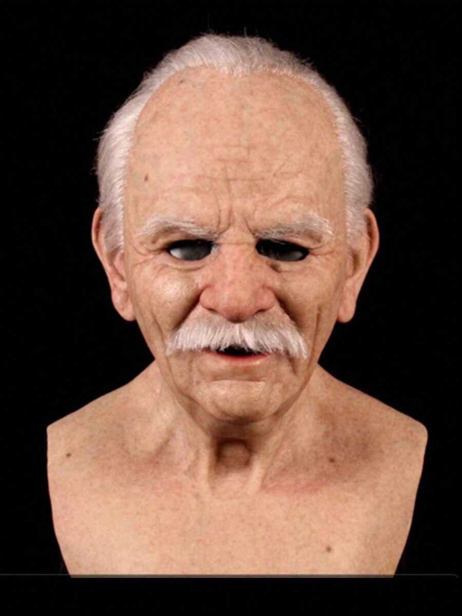 Realistic Bald Old Man Mask, Funny Costume Mask, Adult Latex Mask, Cosplay Party Masquerade Prop - Apricot - View 1