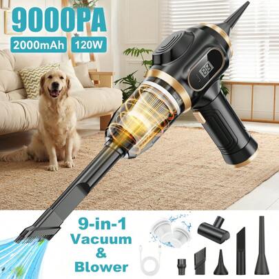 Aspirapolvere portatile ad alte prestazioni da 100 W per uso domestico, aspirapolvere per auto potente da 18000 Pa con batteria da 2000 mAh*2, mini aspirapolvere portatile ricaricabile 4 in 1