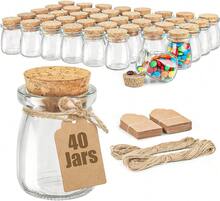 Ritayedet 40 Pack Glass Favor Jars With Cork Lid, 3.4 Oz All Glass Bottles For Wedding Favor, Baby Shower, Party Favor, Gift Jars For Candy, Bonus Twine And Labels - 紅白色 - 查看 1