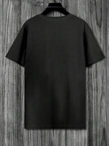 男士基督教信仰十字架图案 T 恤 – 宗教家居服上衣，带脚本印花家居服上衣 - 黑色 - 查看 2