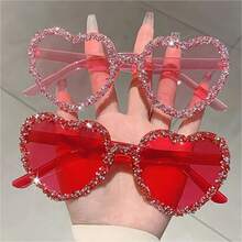 Heart-Shaped Frameless Crystal Decorated Eyeglasses, Fashion Brand Sparkling Crystal, Women's Fashionable Oversized Heart-Shaped Candy Color Beach Eyeglasses, Suitable For Masquerade Ball, Party, Holiday - Multicolor - View 23