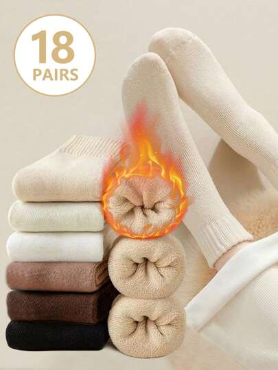 18 PAIRES Chaussettes chaudes pour femmes, chaussettes d'équipage thermiques épaisses pour l'hiver. Chaussettes d'hiver/automne, chaudes, 2 pièces/4 pièces/6 pièces/8 pièces/10 pièces/12 pièces/16 pièces/24 pièces/36 pièces. Cadeau de Noël