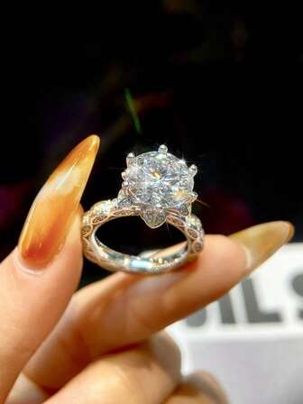 1 件华丽时尚魔眼六爪 5 克拉莫桑石钻石结婚戒指 D 色 S925 纯银戒指，适合订婚妻子女友生日礼物周年纪念礼物新娘精美珠宝