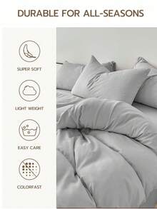 1 套柔软透气的灰色床上用品（1 个羽绒被套 + 2 个枕套），可机洗，适合所有季节 - 淺灰色 - 查看 10