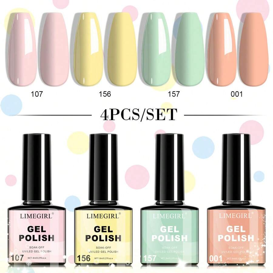 LIMEGIRL 4pcs Gel Nail Polish Set, Four Seasons Colors Collection, Long-Lasting, Soaking Gel Nail Polish Set,Gel Nail Kit Manicure DIY Nail Art Salon Home Gift For Women - 彩色 - 查看 1